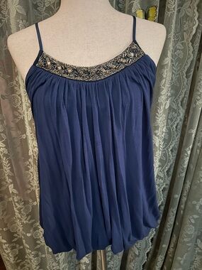Y2K Beaded Navy Spaghetti Strap Women's Top